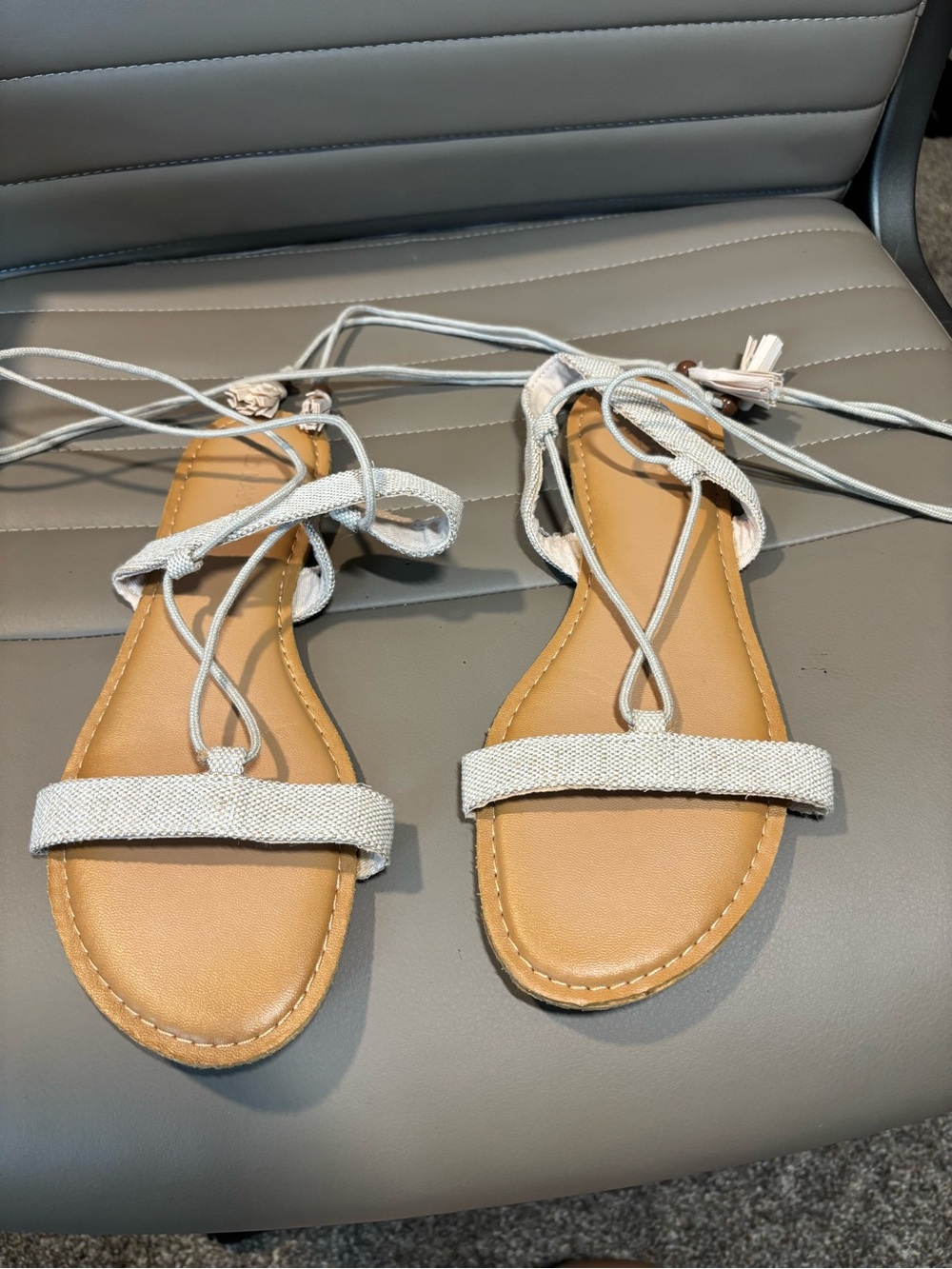 Old Navy Neutral Lace-Up Strappy Sandals in Light Beige and Tan